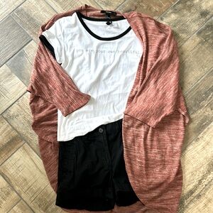 Bundle, Black H&M Shorts, Black & White H&M Tee, Rust Forever  21 Cardigan